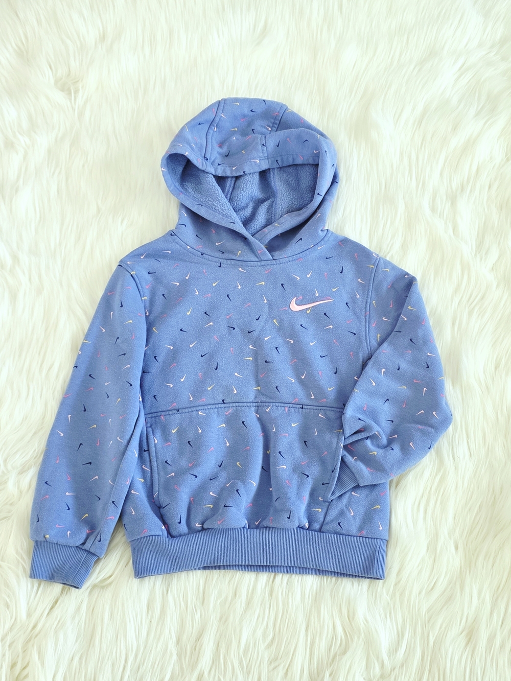 Nike Girls' Light Blue Hooded Sweatshirt with Micro Swoosh, Size 5, Small